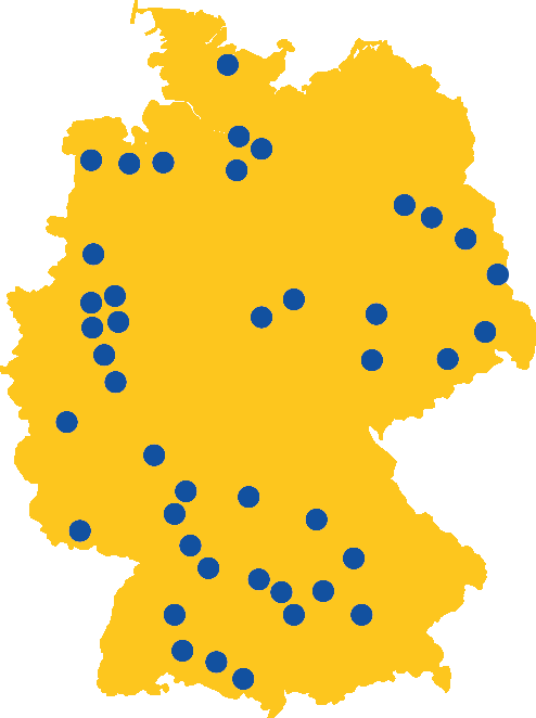 Deutschlandkarte mit Markierungen der Eurodesk-Beratungsstellen