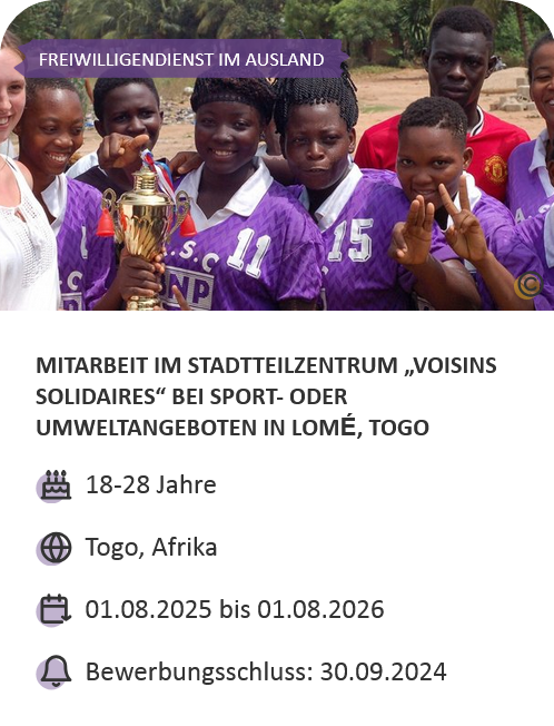 Last-Minute-Markt-Angebot: Freiwilligendienst in Toga, Mitarbeit bei Sport- oder Umweltangeboten